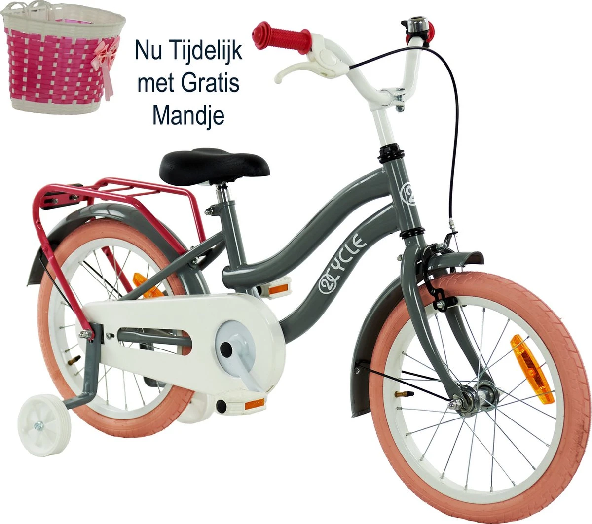 2Cycle Pretty Meisjesfiets - 16 Inch - Grijs-Roze - Meisjesfiets 3 2Cycle Pretty Meisjesfiets - 16 Inch - Grijs-Roze - Meisjesfiets